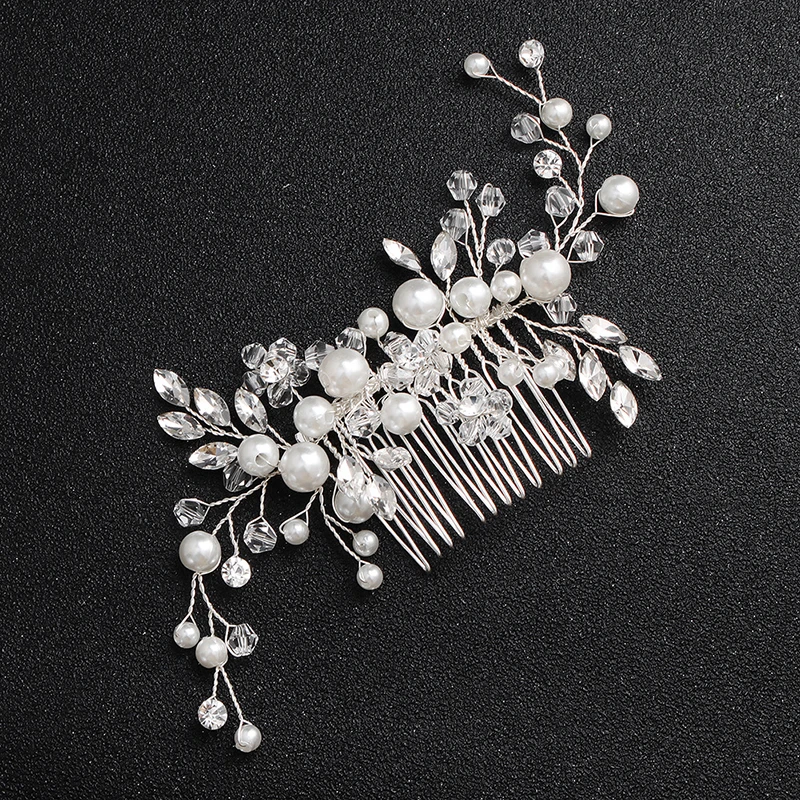 Bridal Pearl Hair Comb High-grade Horse Eye Rhinestone Hand Inserted Comb Crystal Flower Headdress Wedding Dress Accessories