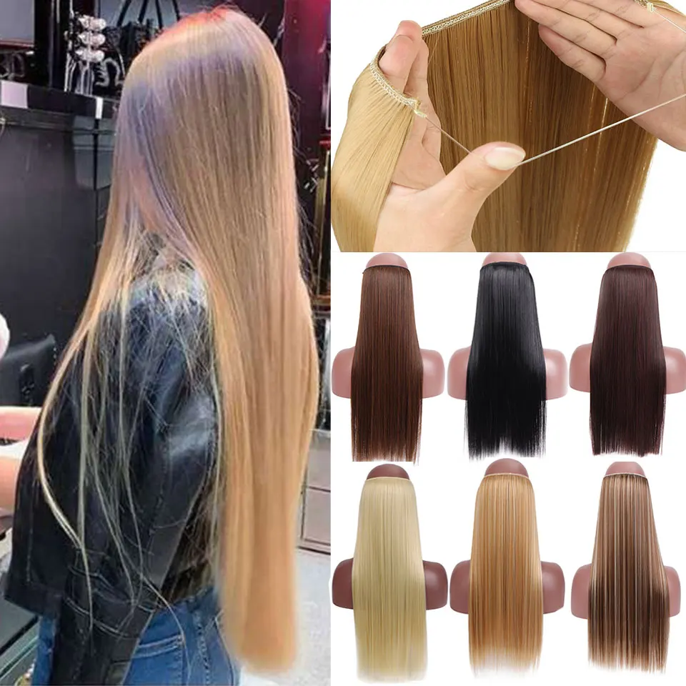 SHANGKE-extensiones de cabello sintético con Halo, sin Clip, pelo falso secreto oculto, Natural, fibra sintética, ondulado