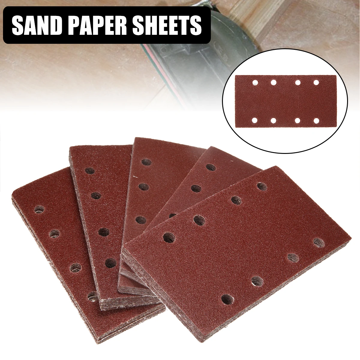 

50pcs Durable 8 Holes Sanding Paper Sheets Brown Sandpaper Grit Swing Grinder Polishing Tools 40/60/80/100/120 Grit 93*185 mm