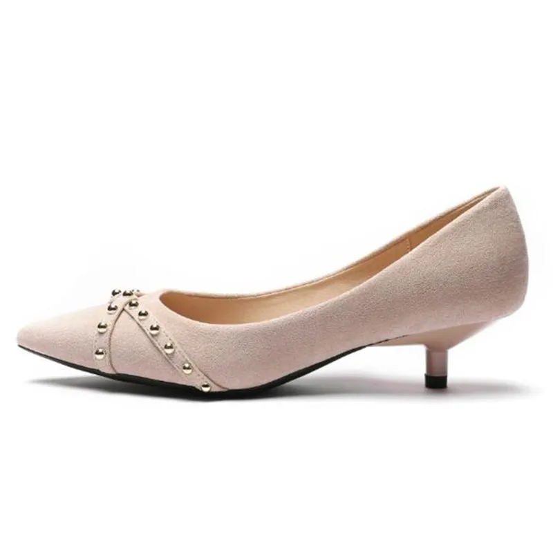 Fashion women thin high heels sexy party shoes women pumps Flock Slip On 3.5CM Pointed Toe Shallow rivet women shoes size 35-42