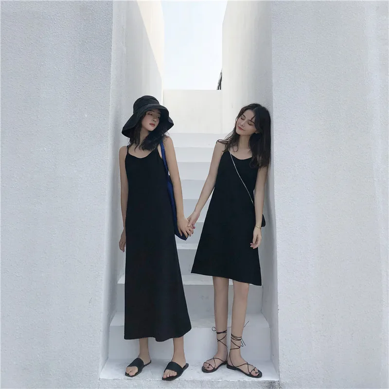 

Summer Mid-length Camisole Solid Color Knit Base Dress Women's