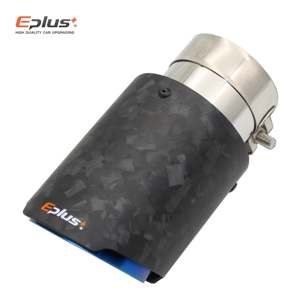 EPLUS Car Matte Scattered Pattern Carbon Fiber Muffler Tip Exhaust System Pipe Mufflers Nozzle Universal Straight Stainless Blue |