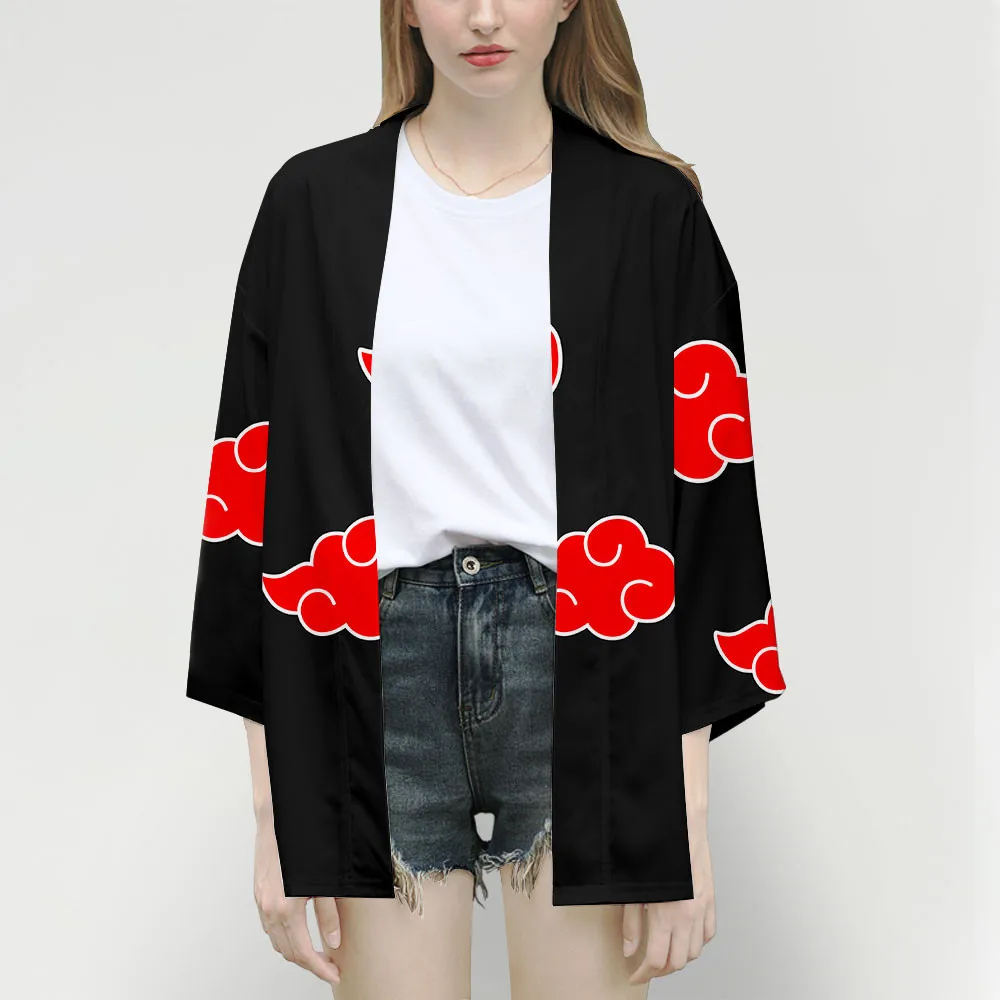 Горячая Распродажа кимоно японского аниме Наруто Akatsuki красное облако кимоно рубашка Летняя женская короткий рукав Свободный кардиган-кимоно