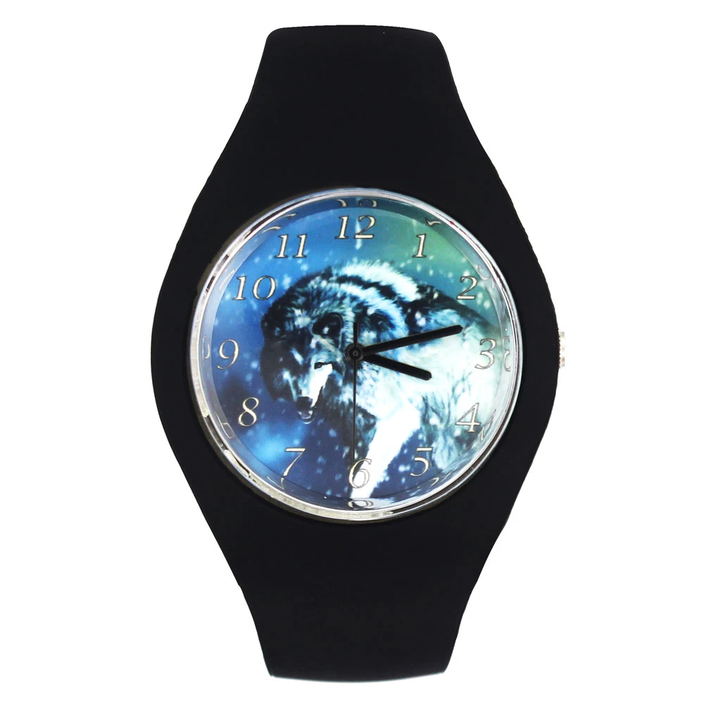 mens digital sports watches Wolf Animal Pattern Women Men Fashion Silicone Band Sport Quartz Wrist Watch best watches for surfing