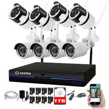 

Eyedea 8CH 1080P Wireless NVR 2.0MP Phone View Audio Indoor Outdoor Waterproof Wifi Security Camera Surveillance System Kit 1TB