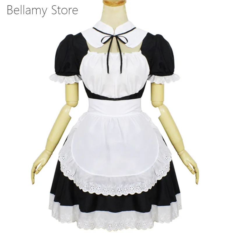 

Made for you Lolita lovely cotton lace bow black and white Kashiwazaki Sena Cosplay Maid Dress