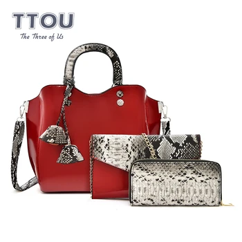 

TTOU Fashion 3 Pieces/set Luxury Patent Handle Bag Leather Women's Messenger Bag Ladies Hand Bags Floral Composite Shoulder Bag