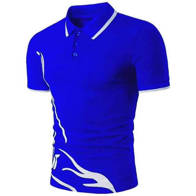 summer new Polo shirt men short-sleeved casual Slim solid color Polo shirt shrink-proof quick-drying outdoor leisure POLO shirt Blue