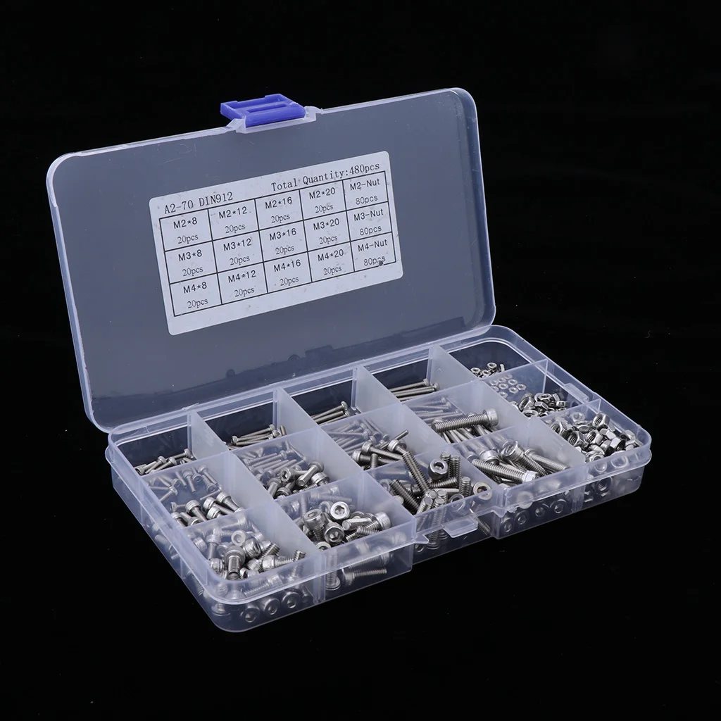 

480 Pieces Tiny Screws and Nuts Hex Socket Head Bolts Kit Stainless Steel, Convenient and Cost-effective
