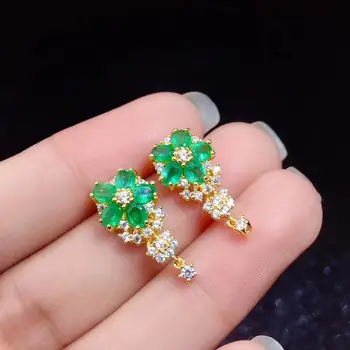 

Natural green Emerald drop earrings 925 silver natural gemstone earrings Fashion lovely Flowers tassel women party gift jewelry