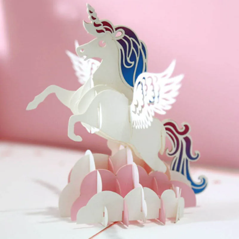  Birthday Card Unicorn Pop Up Cards With Envelope 3d Laser Cut Kraft Paper Party Invitations Card - 4000133208167