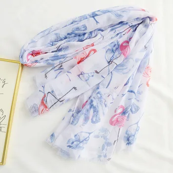 

Guttavalli New Small Flamingos Long Shawl Lady Summer Animals Fringes Scarf Chevron Seaside Striped Monstera Print Leaves Wrap