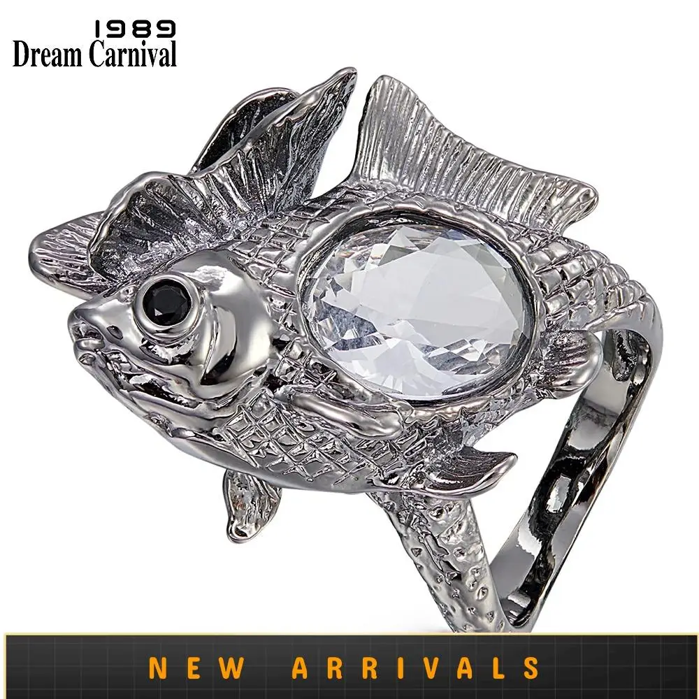 DreamCarnival1989 Новое поступление кольцо Happy Fish для женщин большой блестящий циркон обручальные кольца сильный характер пистолет цвет WA11772
