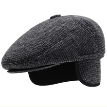 HT2628 берет осенне-зимняя шапка-ушанка, шапка s для мужчин, толстая теплая шерстяная фетровая шапка для мужчин, мужская плоская кепка плюща, Винтажный Мужской берет