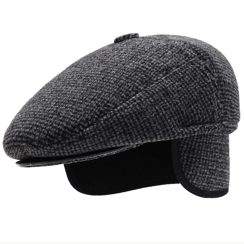 

HT2628 Beret Cap Autumn Winter Earflap Caps for Men Thick Warm Wool Felt Hat for Men Male Ivy Newsboy Flat Cap Vintage Men Beret