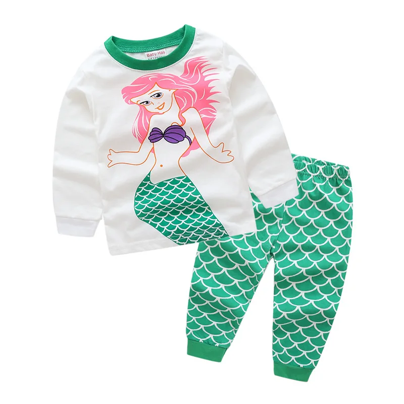 

Children New Spring Fall Kids Pyjamas Girls Long Sleeve Clothing Princess Set Pajamas Girls Pijamas Infantis Mermaid Cartoon 2-7