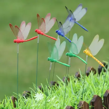 

10Pcs/lot Artificial Dragonfly Butterflies Garden Decoration Outdoor 3D Simulation Dragonfly Stakes Yard Plant Lawn Decor Stick