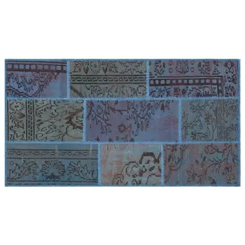 

Handmade Blue Vintage Overdyed Patchwork Area Rug 080x150 Cm-2'7''X4'11''
