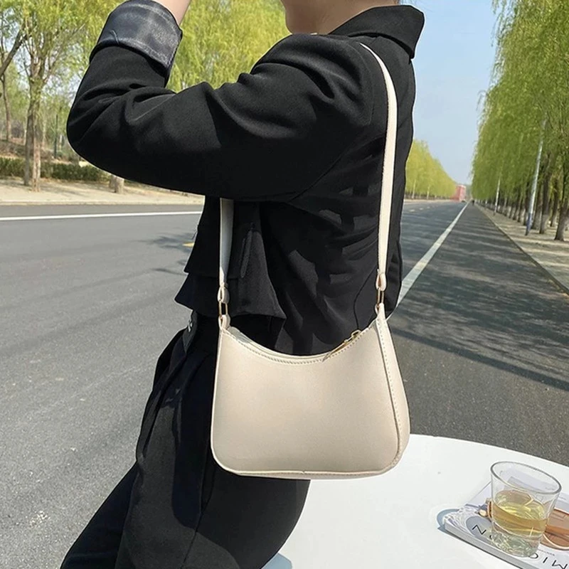 2022 New Women's Fashion Handbags Retro Solid Color PU Leather Shoulder Underarm Bag Casual Women Hobos Handbags 4