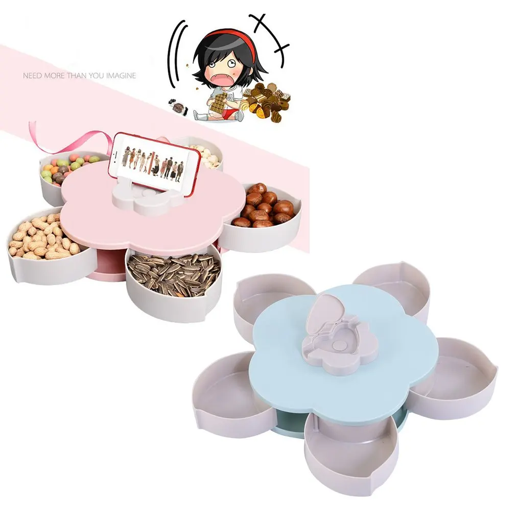 Double-Layer Rotating Fruit Plate Petal Shape Dried Fruit Plate Snack Storage Tray Living Room Candy Dish Dried Fruit Plate
