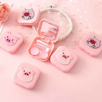 

Contact Lens Case Storage Box Container Holder Cute 3D Cartoon Pig Styled with Tweezers Stick Bottle Lens Box Contact Lenses Box