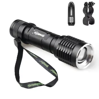 

5 Modes T6 LED Flashlight Black Tactical Focus 1500LM Zoomable Lamp+Battery Charger+Bicycle Clip