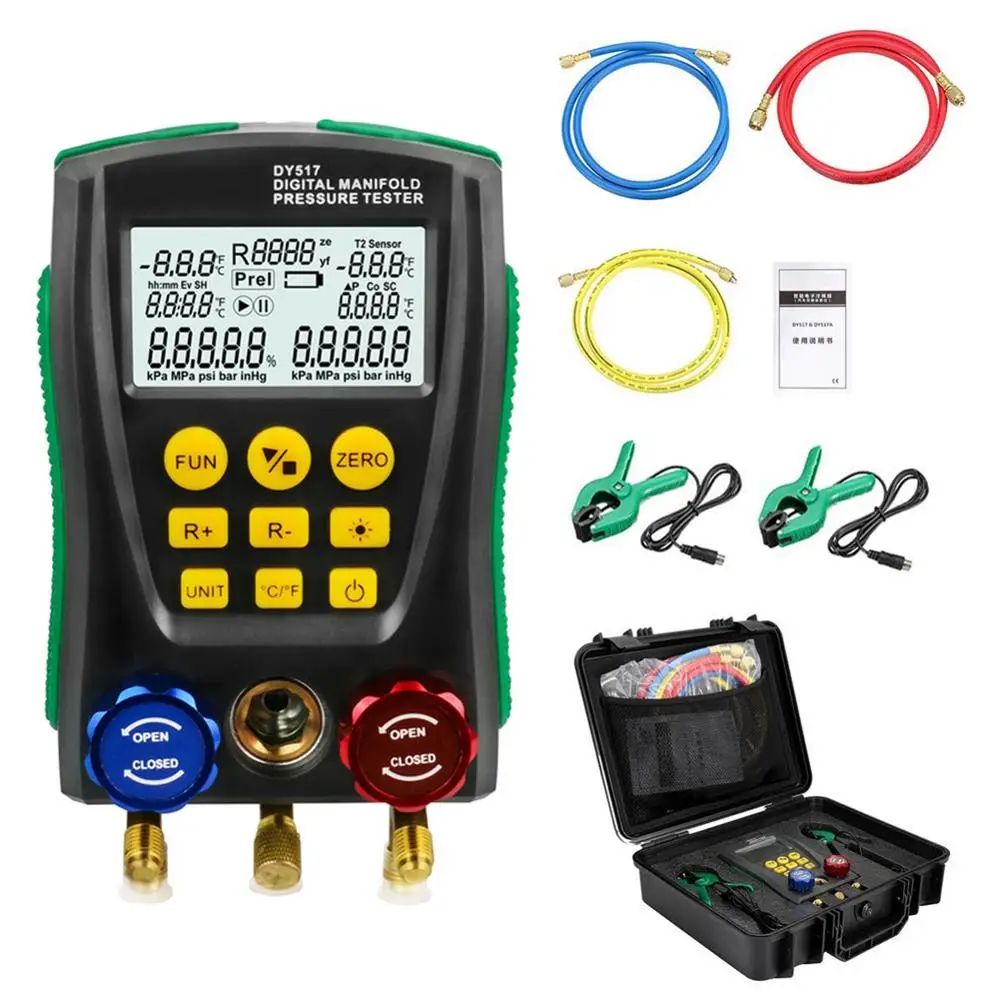 

Vacuum Pressure Gauge Refrigeration Digital Manifold Meter HVAC Vacuum Pressure Temperature Tester Leakage Tester Valve Tool Kit