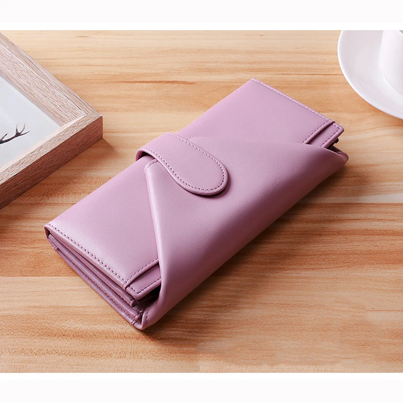 Большой Вместительный женский кошелек с карманом для сотового телефона из натуральной кожи, Женский кошелек с блокировкой Rfid, Женский вечерний клатч - Цвет: Violet