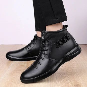 

Plush Warm Non-Slip Men Boots Natural Leather Autumn Winter Shoes Men Handmade Plus Size Outdoot Ankle Snow Boots Shoes