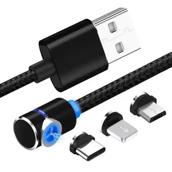 

1M Magnetic Cable Micro USB Type C Charger For Android Phones Fast Charging Right Angle 90 Degree Round Charge Wire Cord