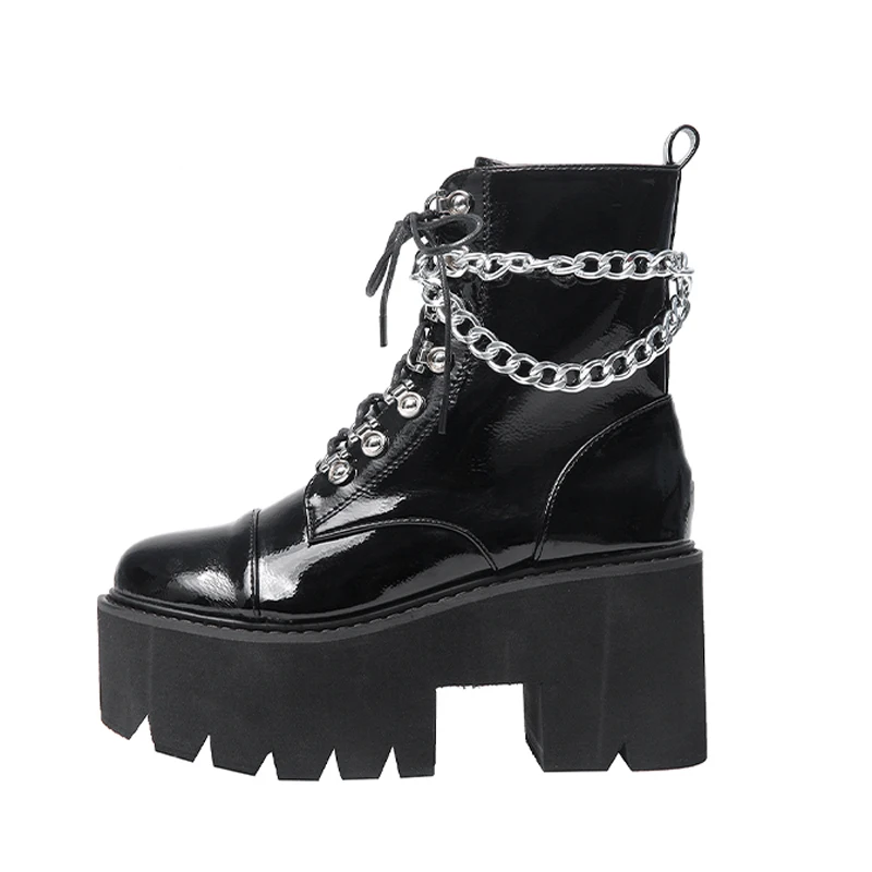 Women's Gothic Lace Up Fur Platform Ankle Boots - High Heel Winter Shoes (Waterproof) - Motorcycle Snow Boots image 3
