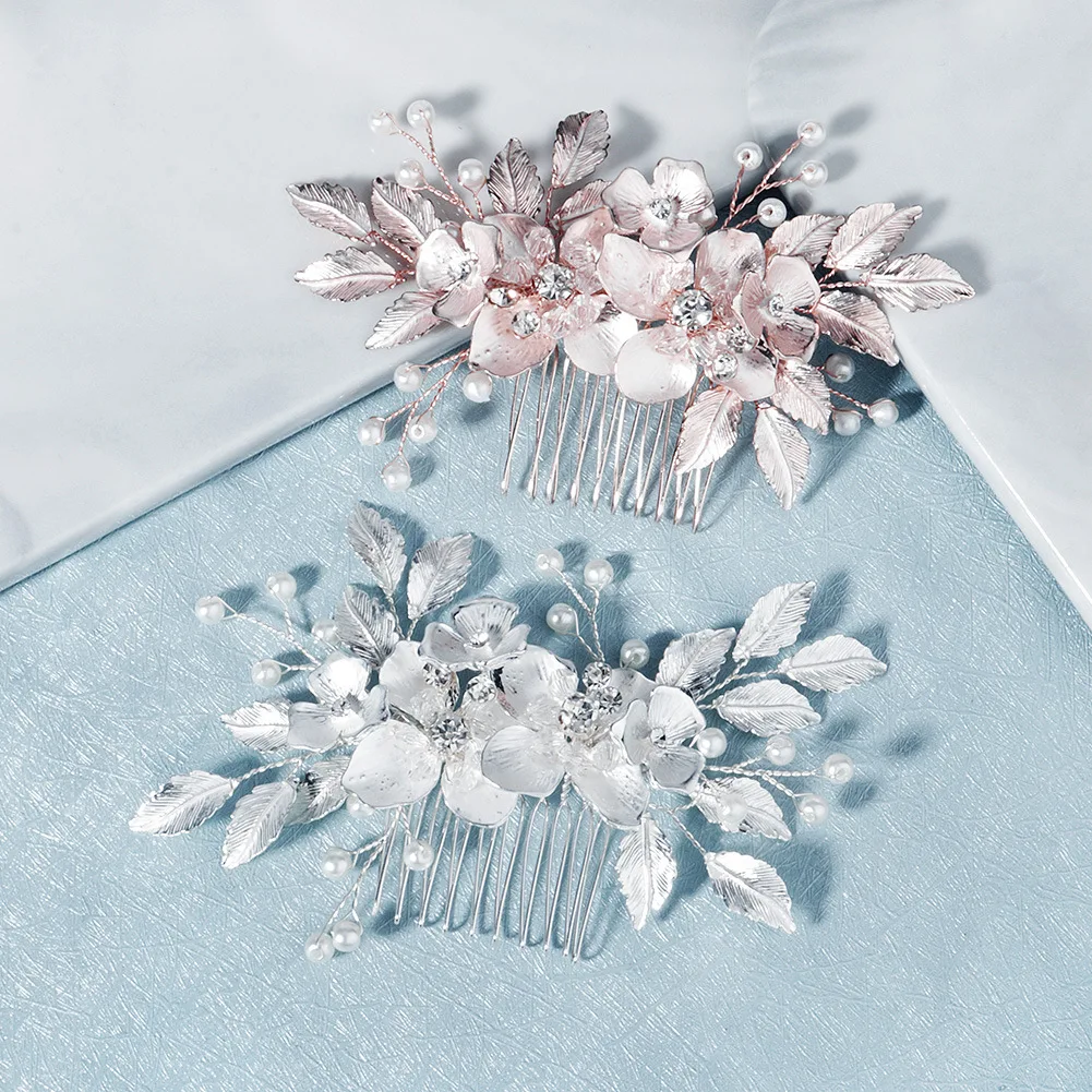 

Japan and South Korea Xianmeisen Wedding Headdress Alloy Flower Handmade Hair Comb Bridal Wedding Dress up-Do Ornament