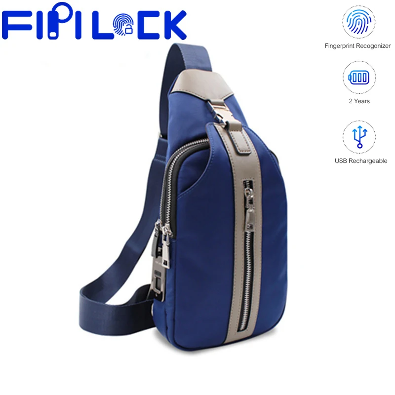 Fipilock отпечаток пальца груди пакет одного плеча сумки зарядка через usb Грудь сумка сумки через плечо мужские противоугонные один ремень