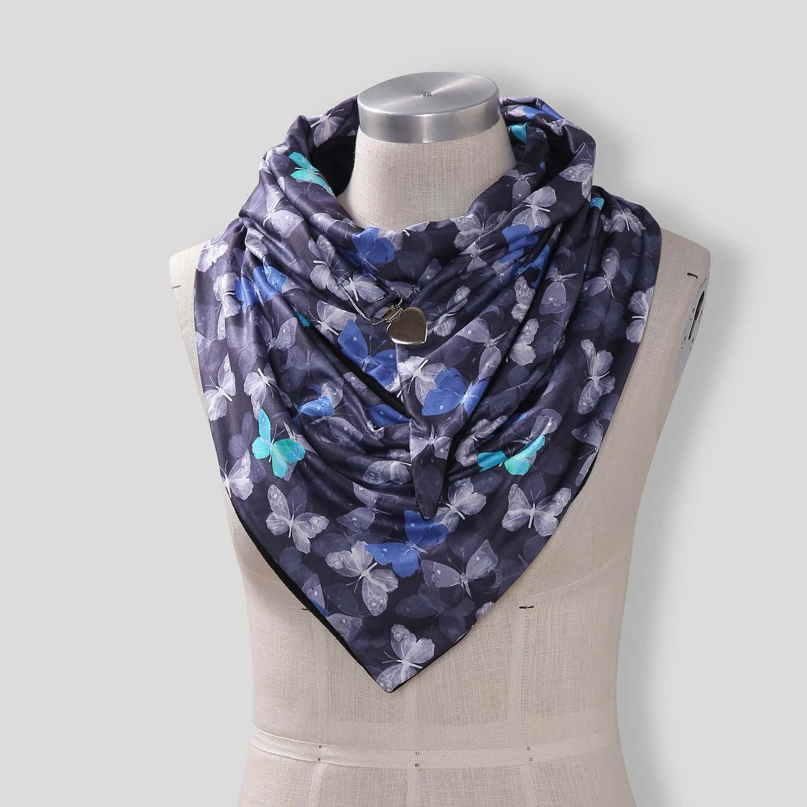 

Scarf Women Cotton Autumn and winter cold warm maple leaf butterfly Dandelion print stitching double Layer buckle Scarve q5