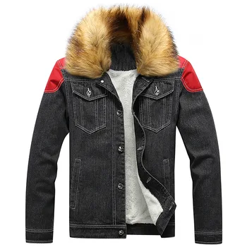 

2020 Winter Casual Fleece Denim Jackets Men Warm Thick Wool Liner Fur Collar Jeans Coats Jacket Male Outerwear Cotton HX270