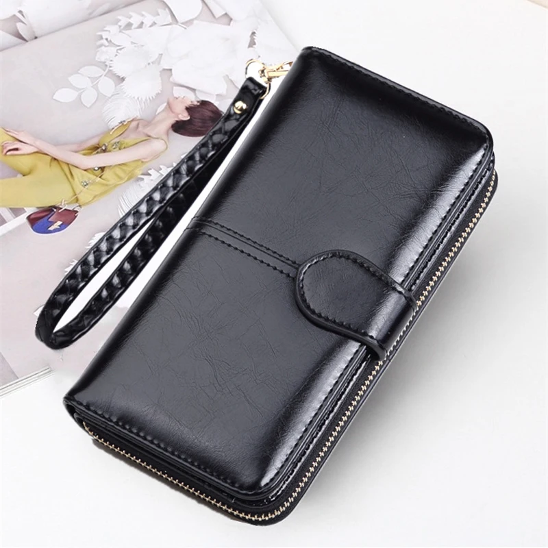 Najtaniej Telefon komórkowy Retro oil skin długi portmonetka z zamkiem damski klips do kartek piękny portfel Mini przenośny uchwyt na karty