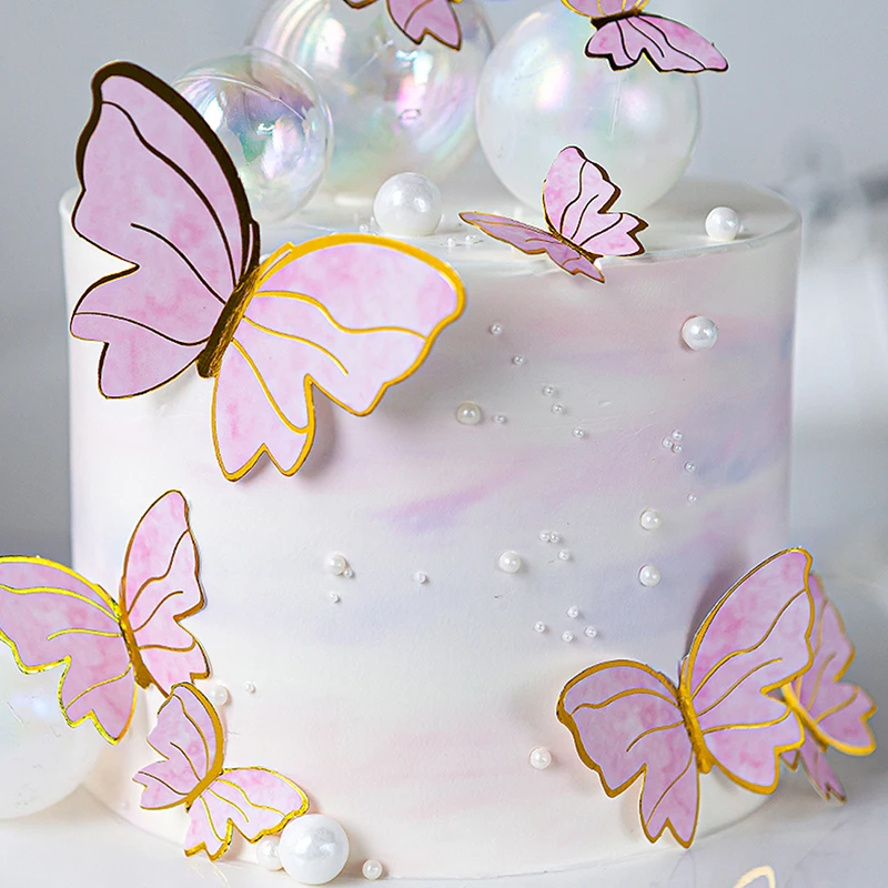 Butterfly Cake Toppers Happy Birthday Cake Toppers Handmade Painted Wedding Birthday Party Cake Decoration Party Baking Supplies