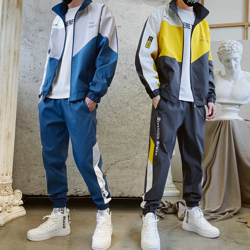 

Men's Tracksuit Streetwear Two-piece Set Sweat Suit Polyester Overalls Men's Jacket and Harem Pants 2020 Hip Hop Mens Cloth