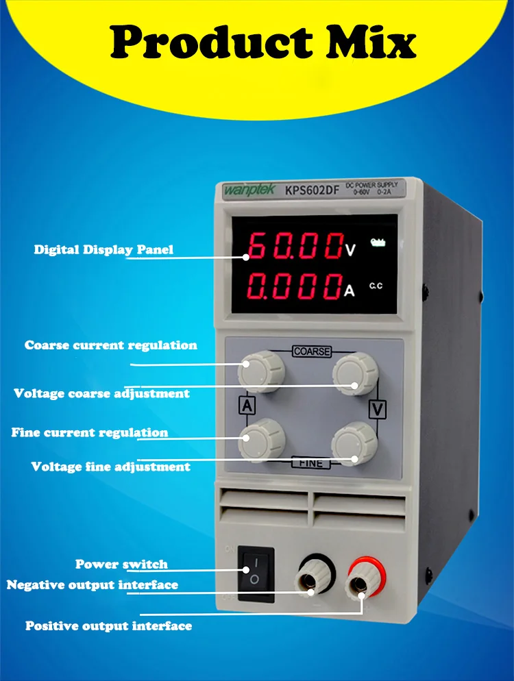 KPS602DF Регулируемый Высокоточный двойной светодиодный переключатель питания постоянного тока функция защиты 60V2A 110 V-230 V 0,1 V/0.001A EU