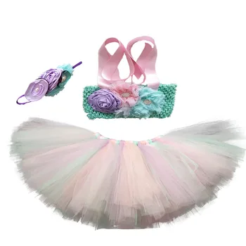 

Pink Mint Princess Mermaid Girl Tutu Dress With Headband set Baby Girls Birthday Party Dresses For Photos Can Be Customized