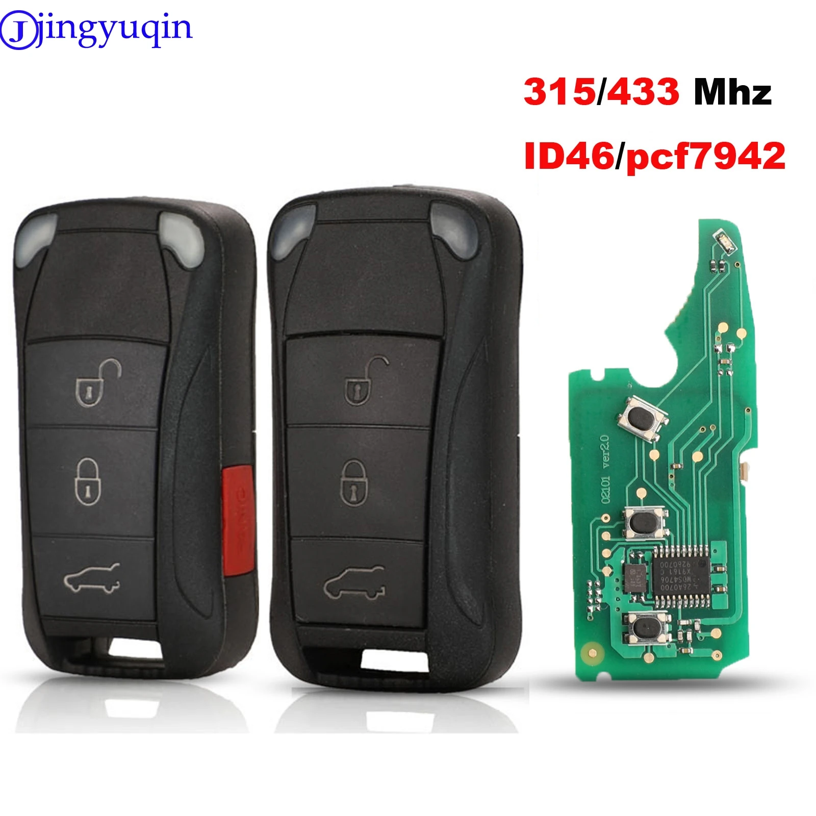 

jingyuqin 3/4 buttons Remote 315/433MHZ Flip Folding Car Key Shell For Porsche Cayenne GTS ASK/FSK ID46 PCF7942 Keyless Go