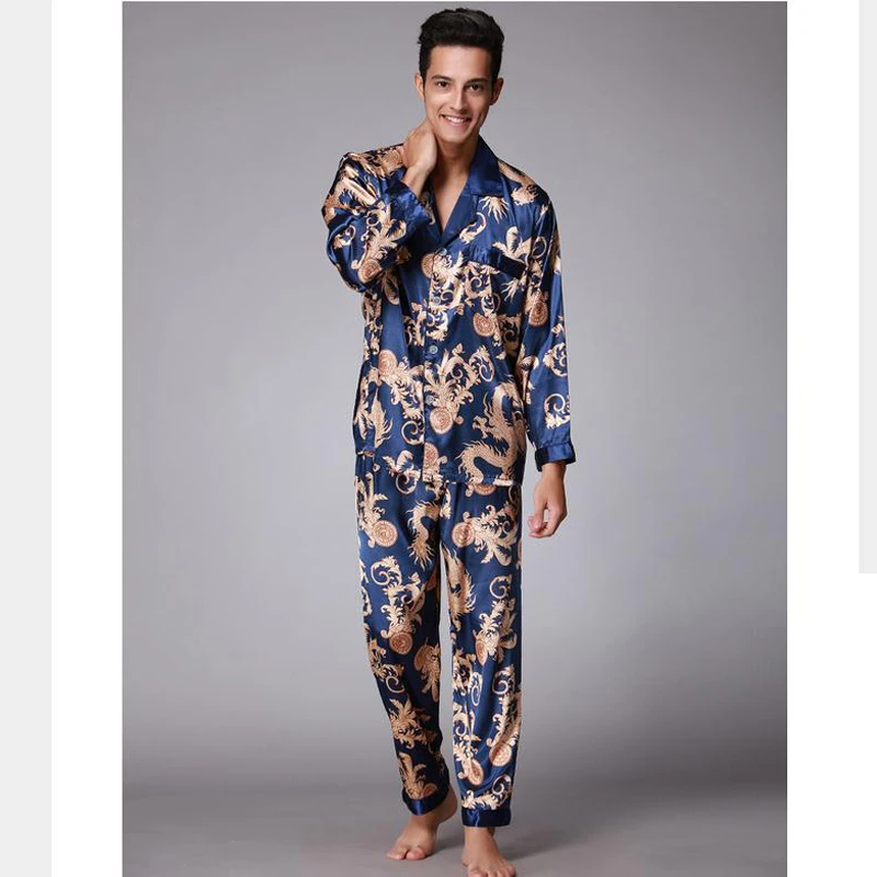 Men-s-Twinset-Pajamas-Sets-Satin-Silk-Turn-down-Collar-Pyjama-Suits-Casual-Sleepwear-Home-Wear
