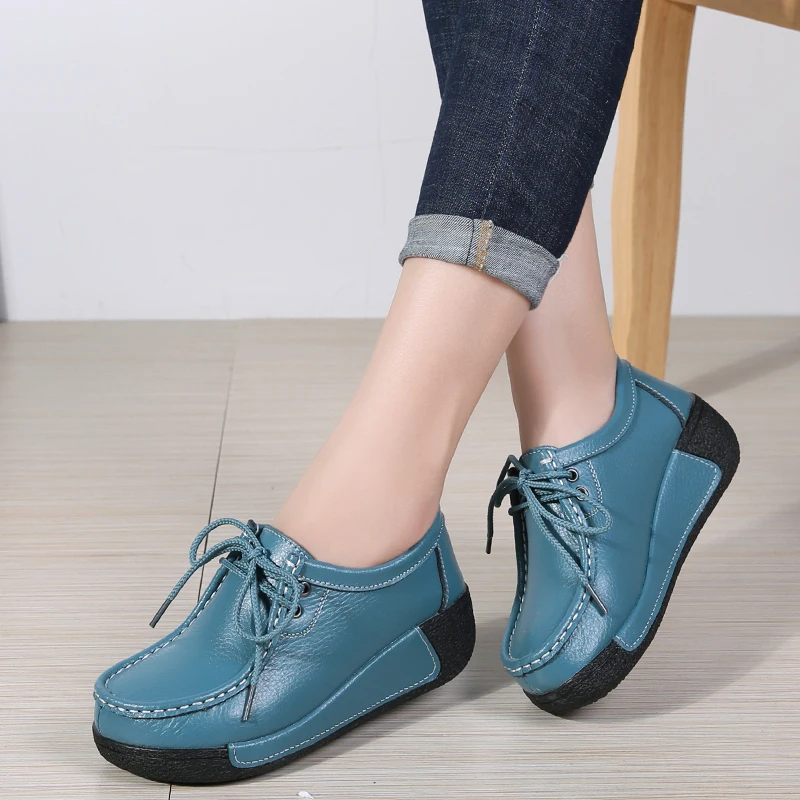 Woman Breathable Leather Lace-up Sneakers Women Fashion Black Soft Casual Shoes Female Women Flats Comfortable Loafers Shoes women loafers