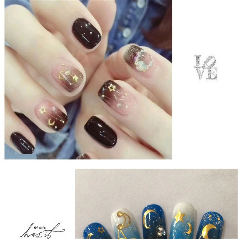 Nusx Gold 3D Nail Sticker Strip Geometric Heart Star Moon Self Adhesive Nail Art Transfer Stickers 3