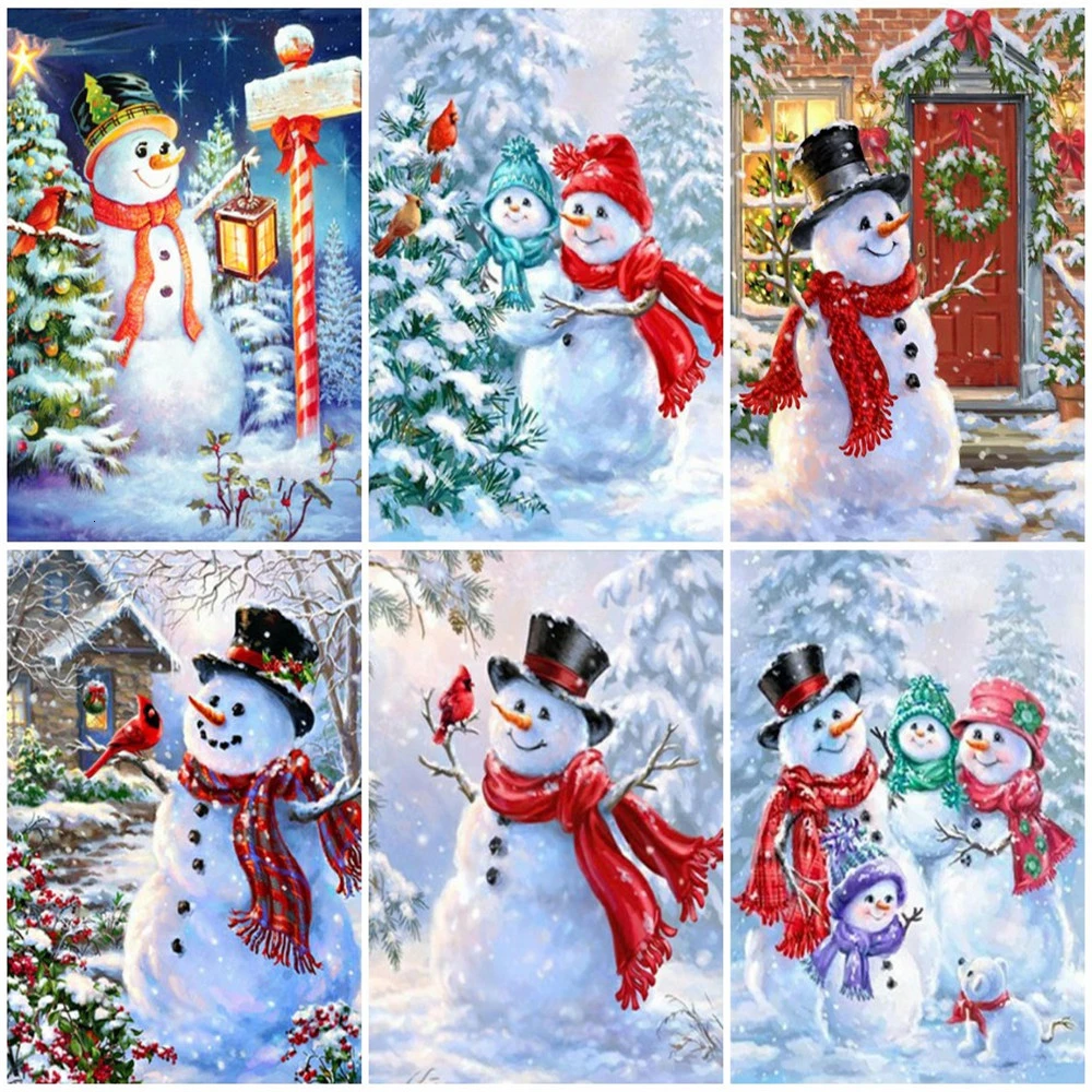 

Huacan Diamond Painting Scenic Snowman Full Square Winter Diamond Mosaic Stitch Rhinestone Picture Home Decor Gift Dropshipping