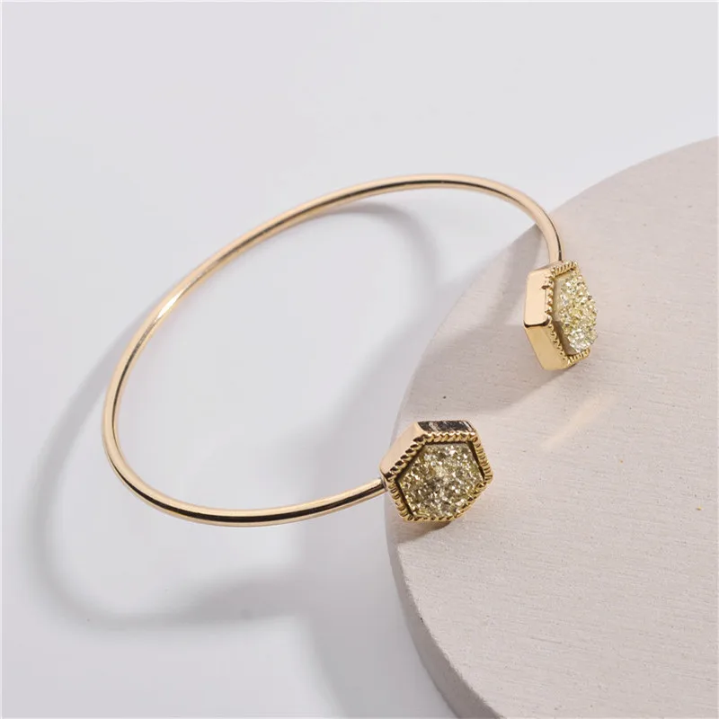 16Triangle Quartz Bijoux European Vintage Jewelry Resin Druzy Asymmetry Hand Cuff Adjustable Bracelet For Women Bangles Bileklik