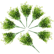 Искусственные кустарники(8-Pack); Искусственные пластиковые листовые Зеленые искусственные самшит растения для украшения помещений на открытом воздухе