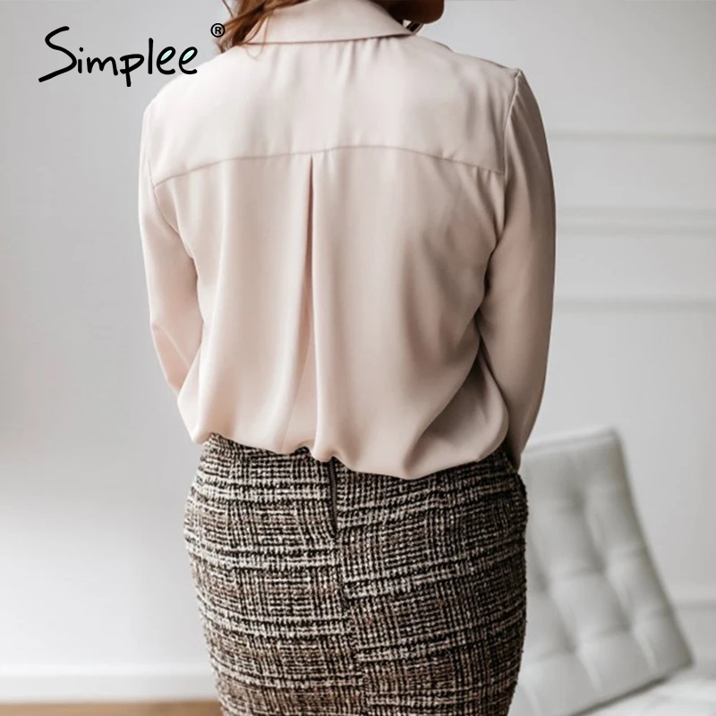  Simplee Sexy v neck office lady blouses shirts Long sleeve spring summer female white solid tops wo