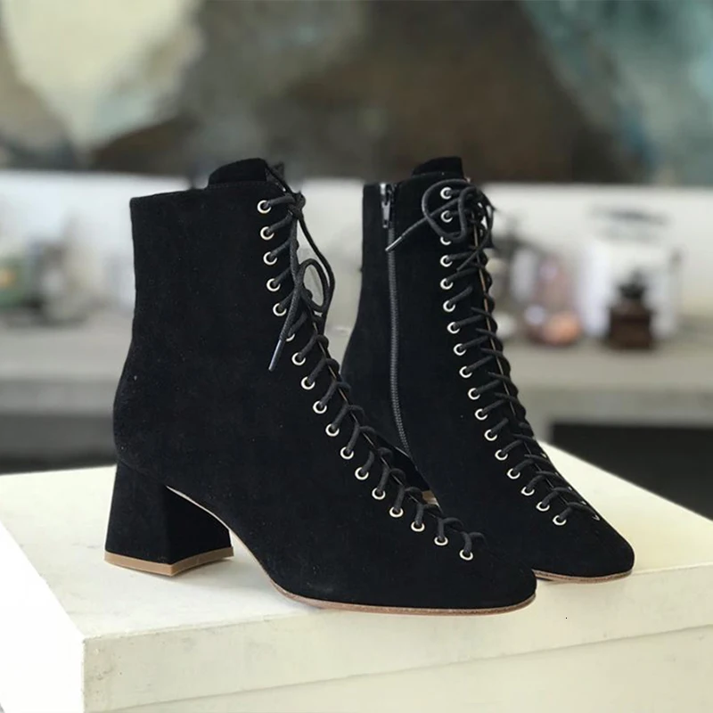 

BELLECOM 2019 Autumn and Winter New Style Women's Headband True Leather Shoe Boots with Thick heels and Thin Horse Boots