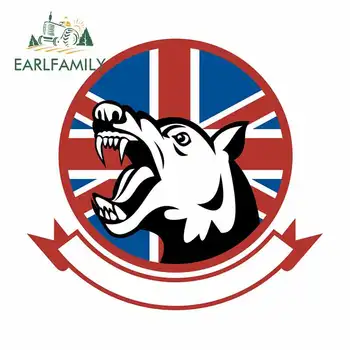 

EARLFAMILY 13cm x 12.1cm For Angry Trained Guard Dog With British Flag Cartoon 3D High Quality Decal Vinyl Car Stickers